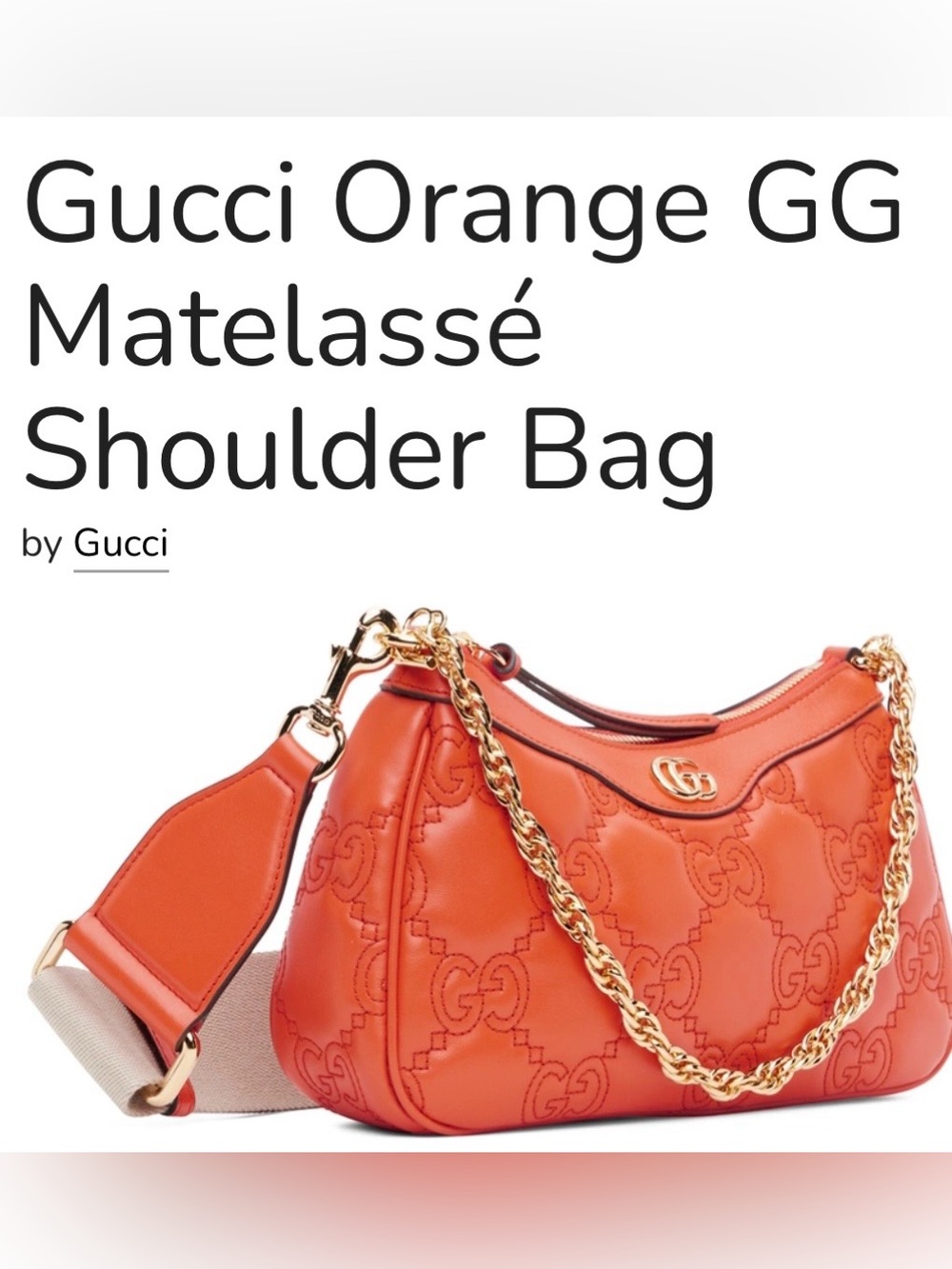 NEW GUCCI GG QUILTED MATELASSE’ SHOULDER CROSSBODY ORANGE CALF LEATHER BAG ITALY